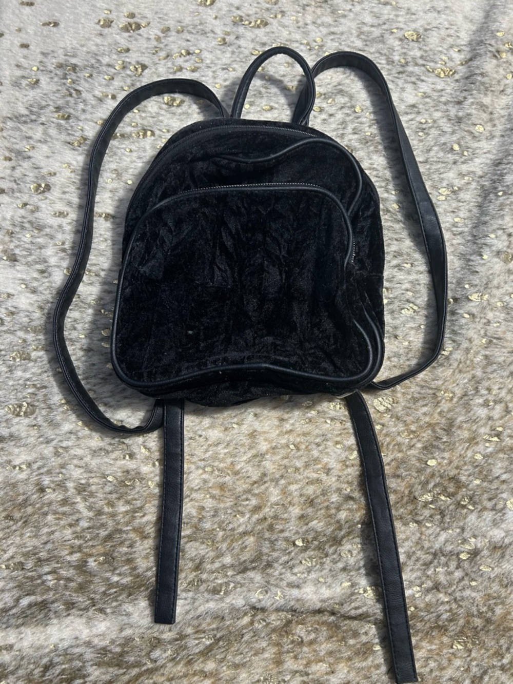 VTG Y2K Velvet Black Vegan Leather Mini Backpack Purse